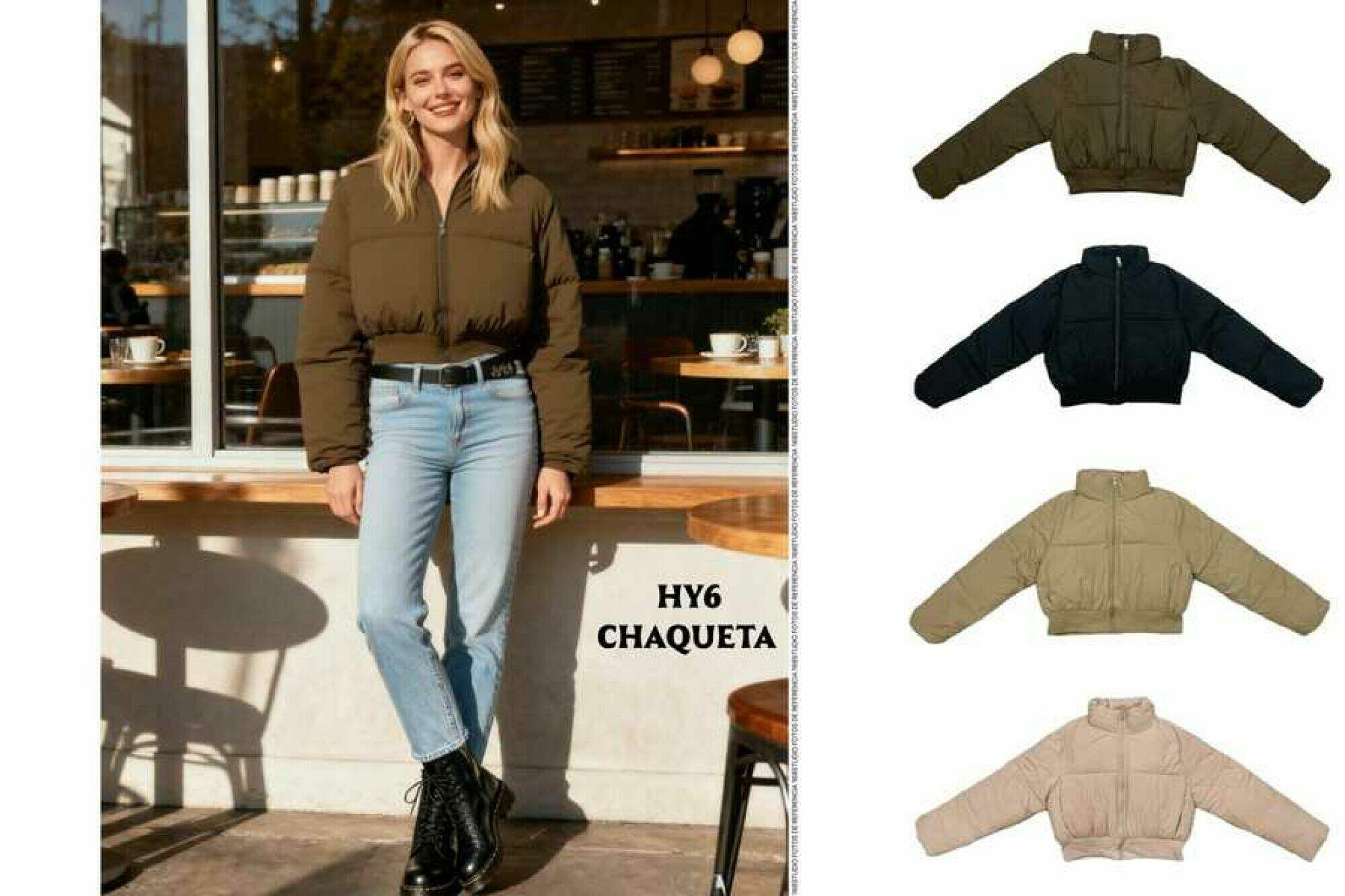 Chaqueta acolchada corta de cuello alto, estilo retro americano Descripción