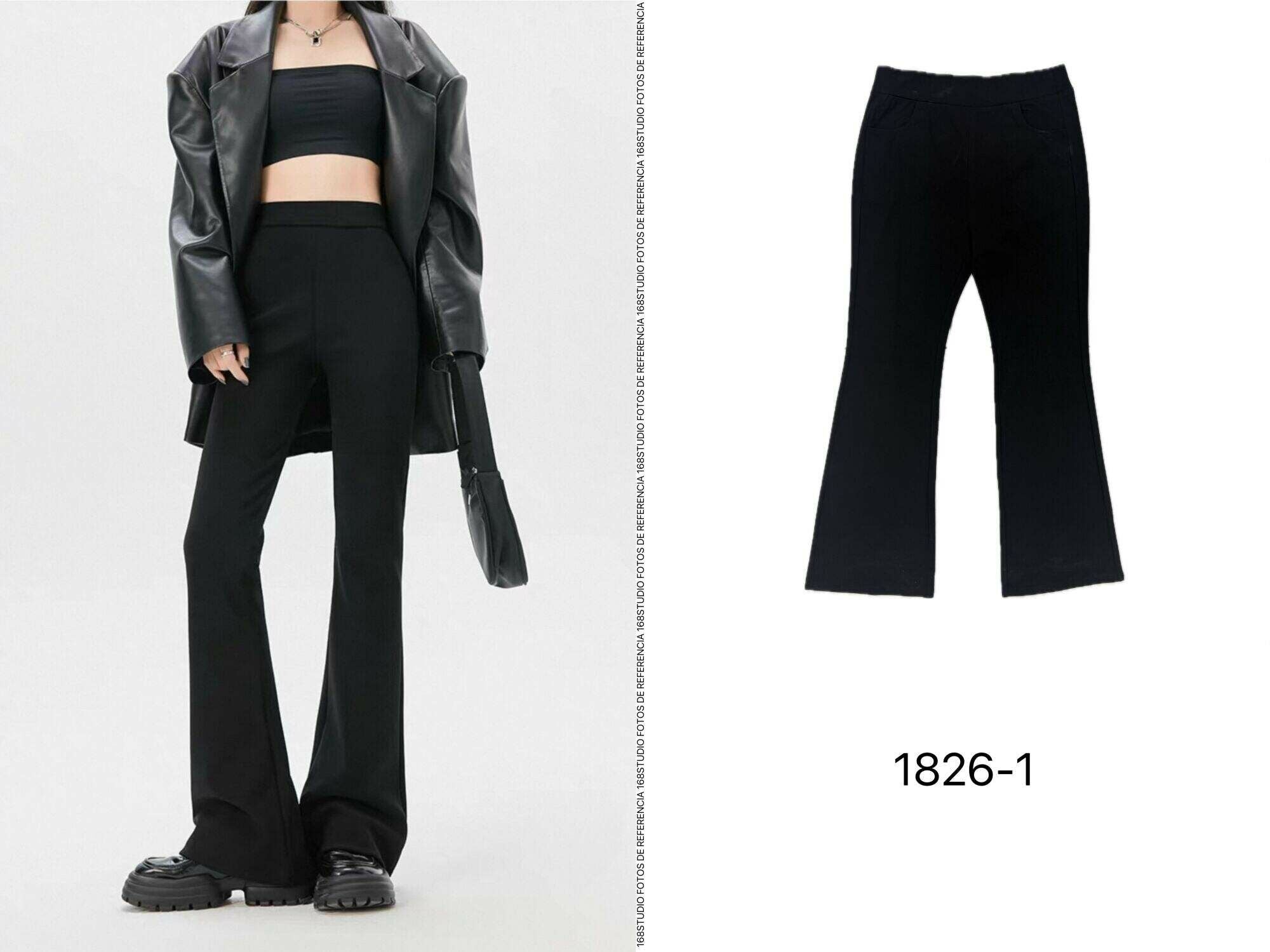 Pantalones acampanados de talle alto 1826-1, negros y versátiles