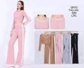 Conjunto de manga larga y pantalones acampanados con textura gofre