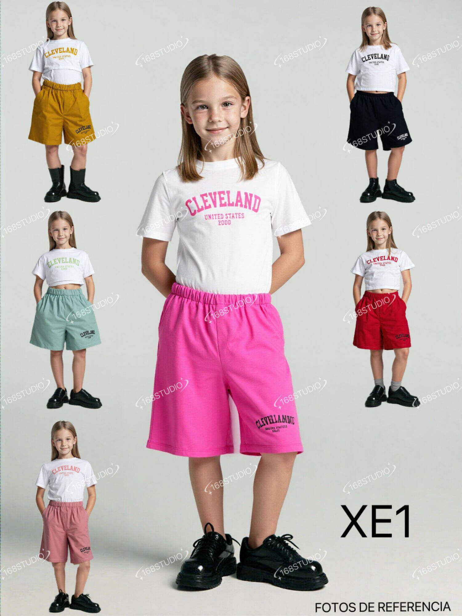 Conjunto XE1 para niña: camiseta con estampado "CLEVELAND" y shorts con cintura elástica