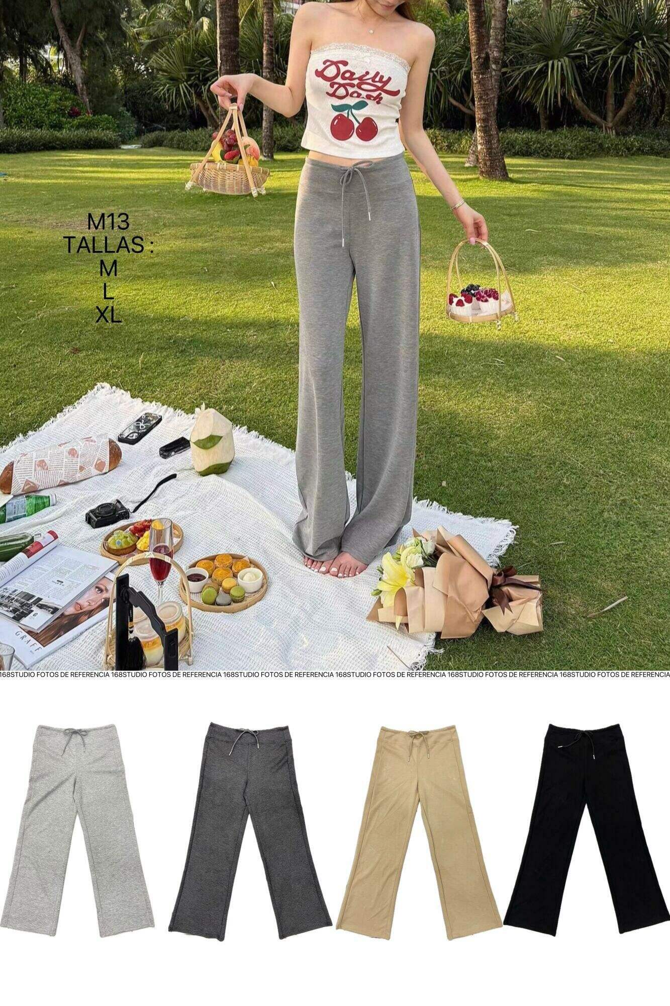 Pantalones anchos M13 con cintura elástica y cordón
