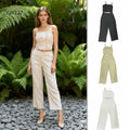 Conjunto de top de tirantes con ganchillo 3D y pantalones anchos