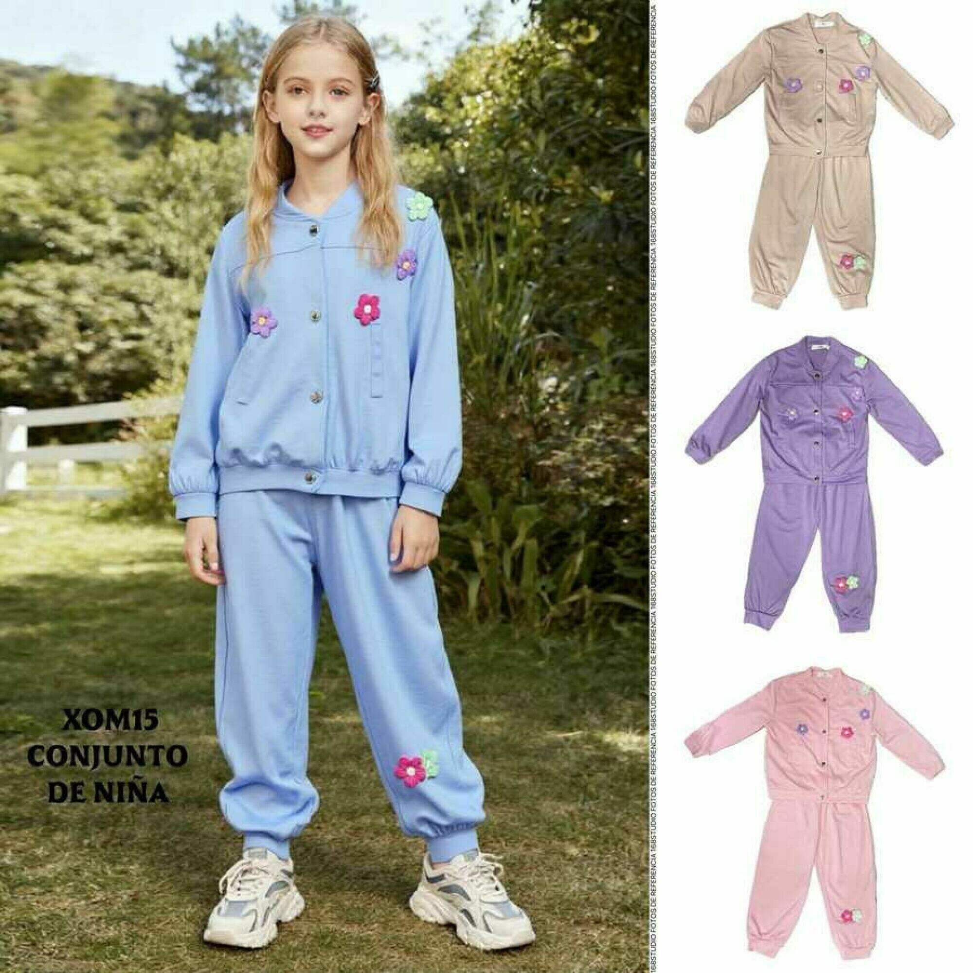 Conjunto de chándal de dos piezas con apliques de flores para niña
