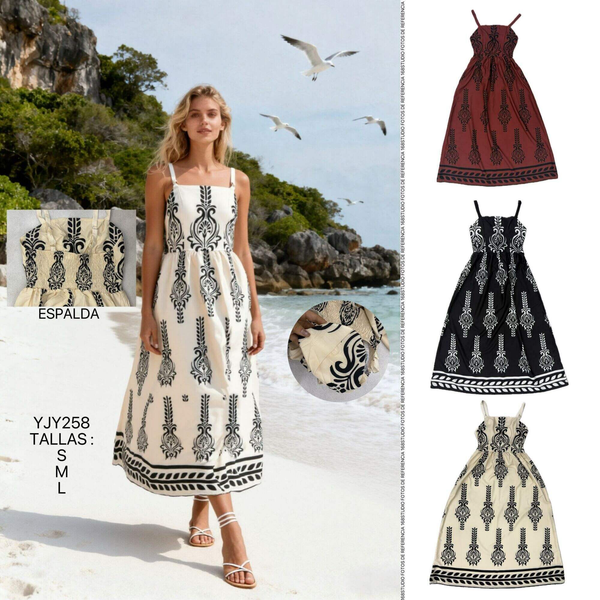 Vestido largo de tirantes con estampado tribal, estilo bohemio Descripción