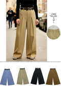 Pantalones anchos de talle alto Z482 con pliegues