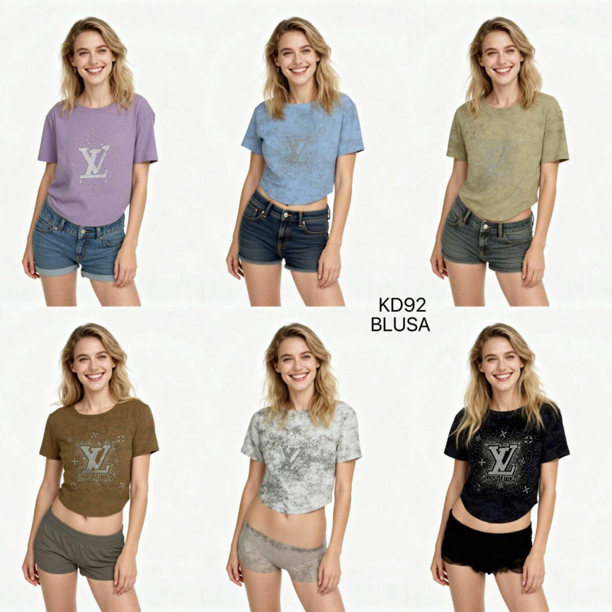 Camiseta Corta con Estampado de Strass, Ajustada y Casual