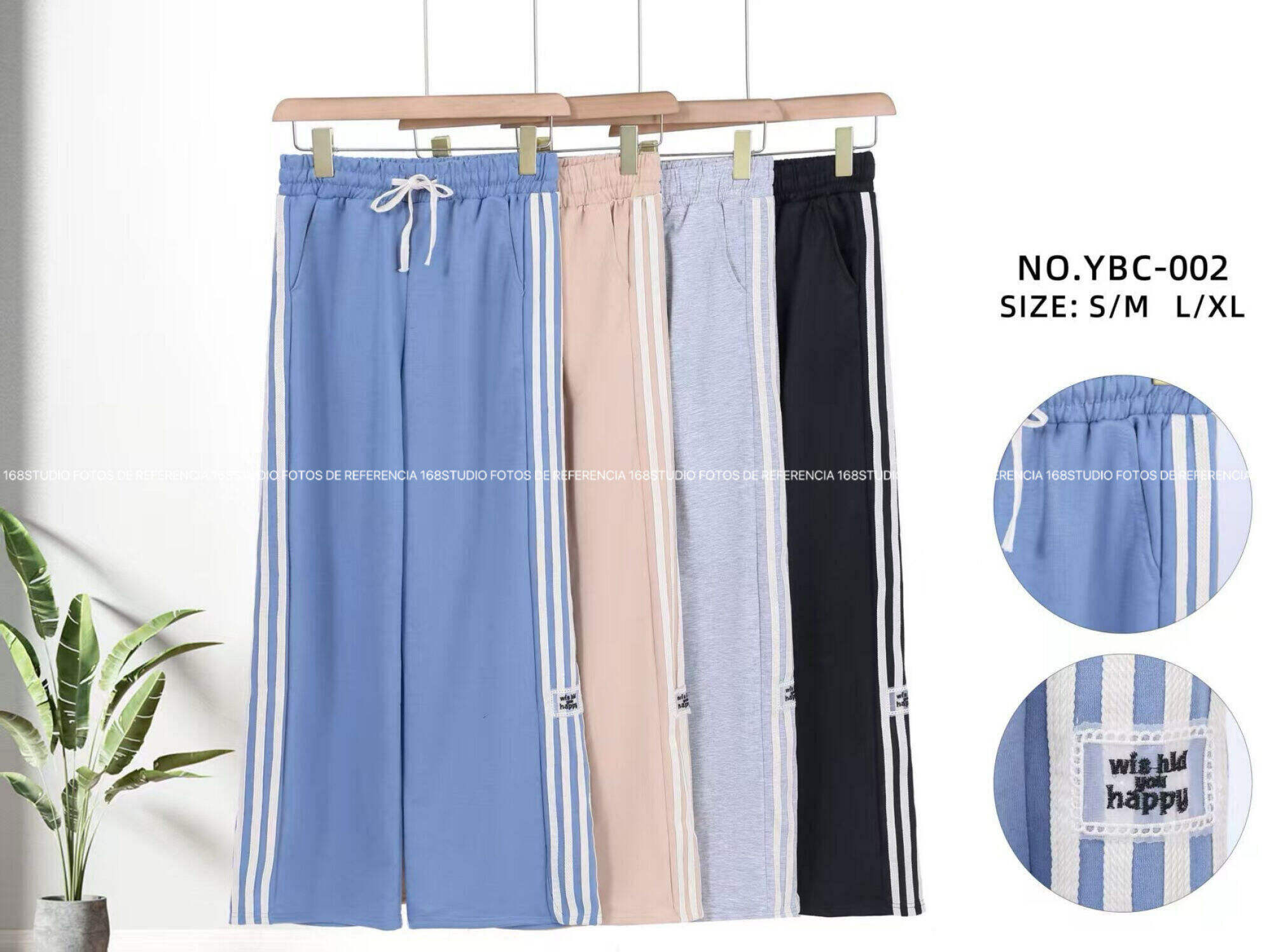 Pantalones anchos YBC-002 con rayas laterales y cordón
