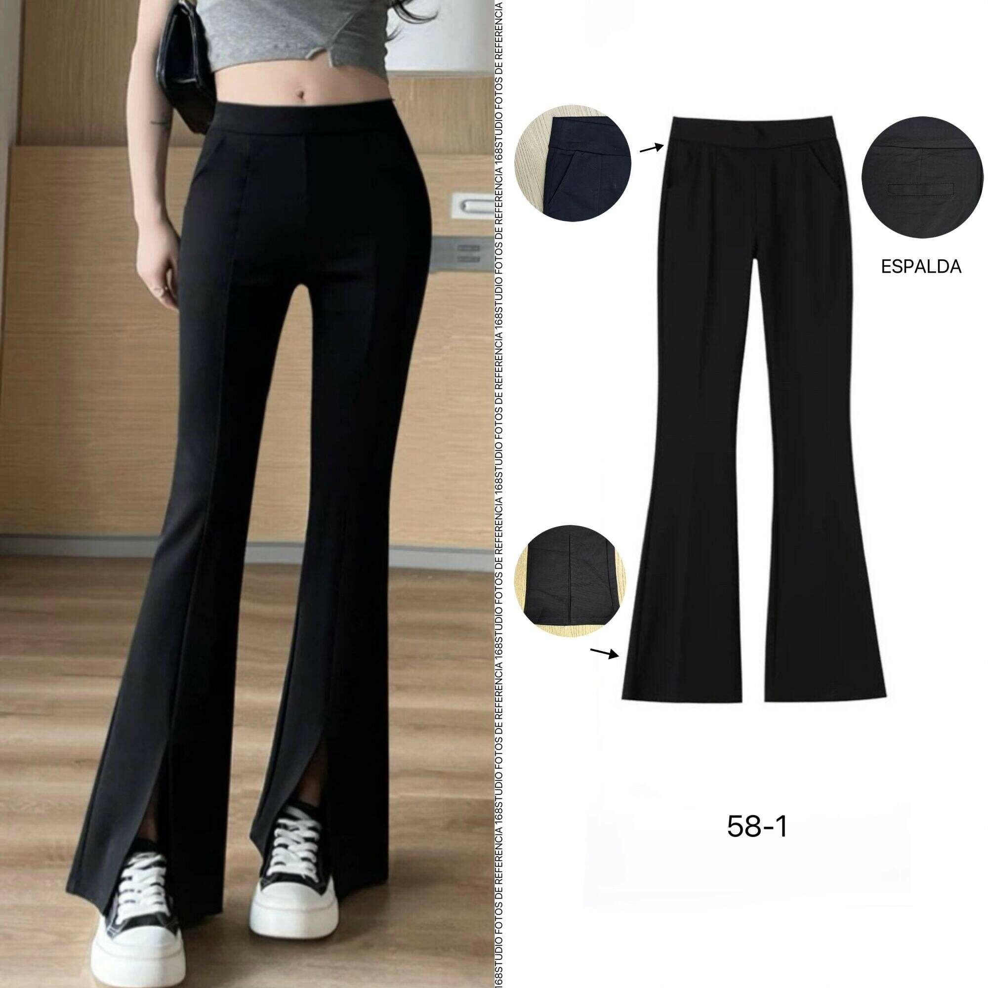 Pantalones acampanados de talle alto 58-1 con abertura en el bajo