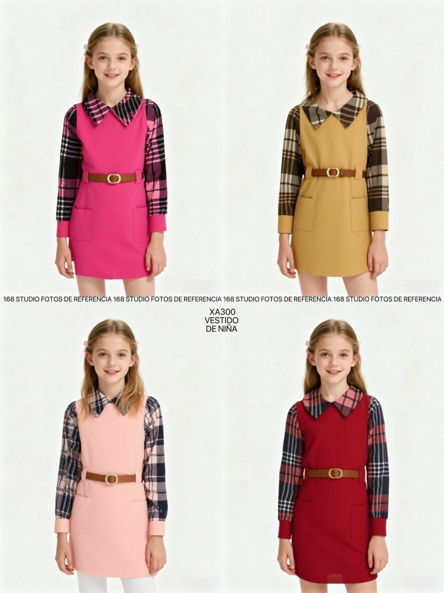 Vestido XA300 para niña: diseño de dos piezas con cuello a cuadros